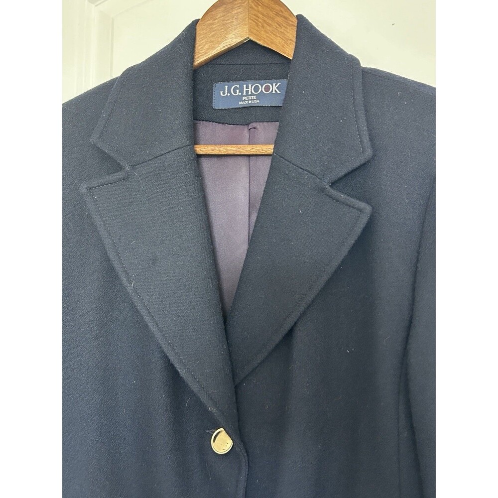 J G Hook Vintage Merino Wool Coat Sz 10 Navy Long Tailored Classic Gold Buttons - Picture 4 of 15